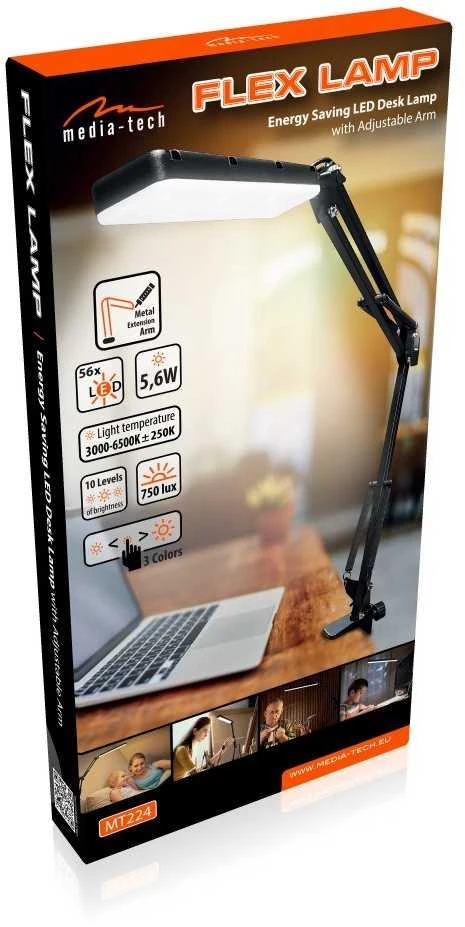 Stalo Lempa - Media-Tech MT224 5.6W LED Reguliuojama Rankena USB Juoda