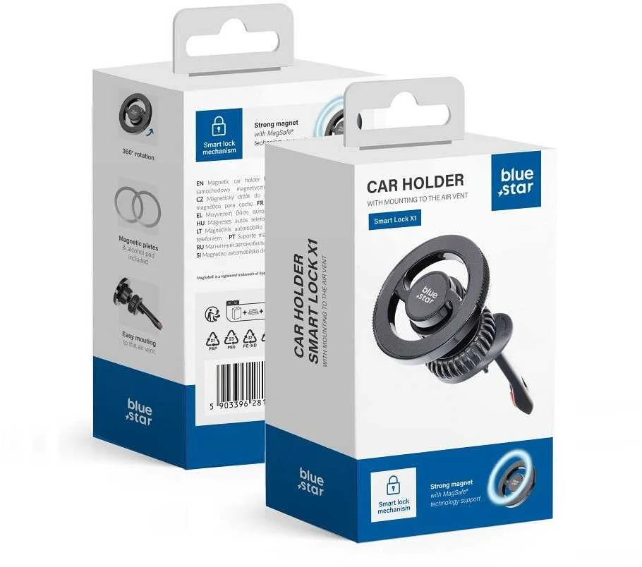 BlueStar Automobilinis universalus telefono laikiklis Blue Star (Lock x1) Magnetic (MagSafe) tvirtinamas ant ventiliacijos grotelių, magnetinis, juodas