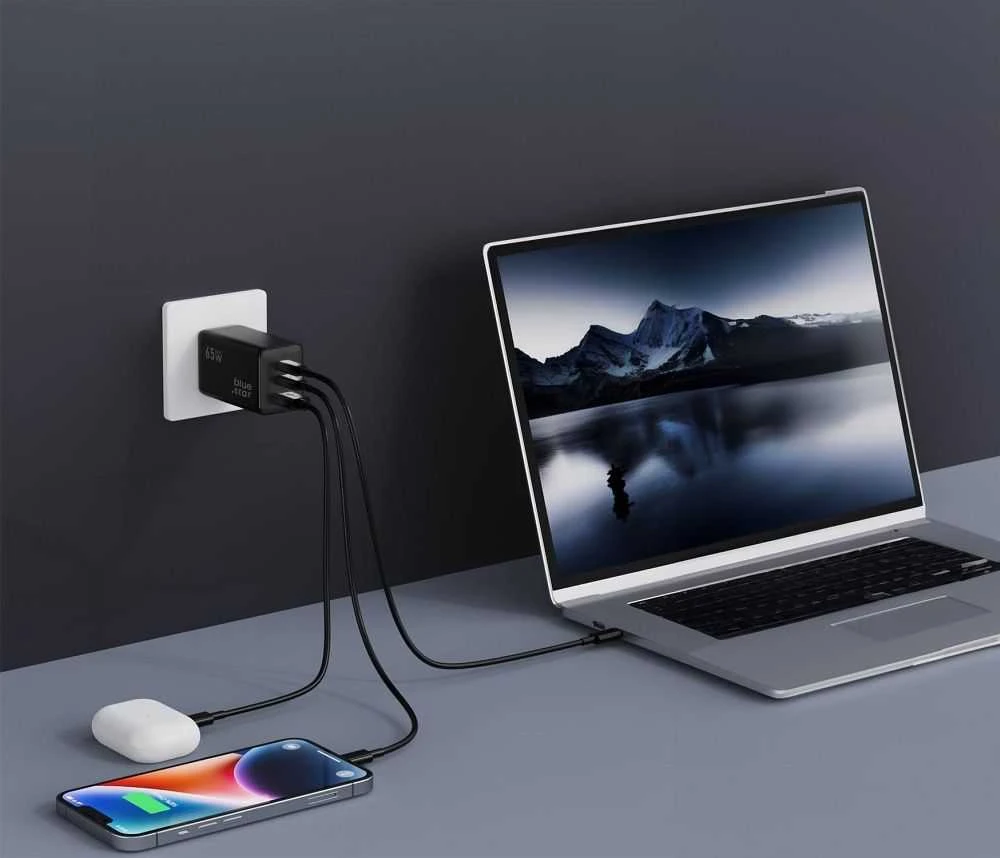 BlueStar Telefono įkroviklis Blue Star GaN 2 x USB C + USB A QC4.0 PD 4A 65W VT-43 juodas