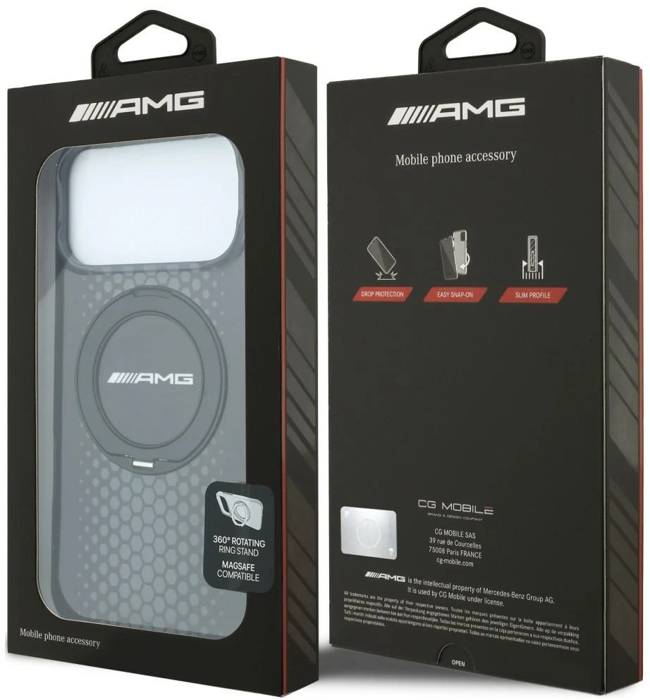 Dėklas Mercedes AMG IML Double Layer Urban Line with Ring Stand MagSafe Case for iPhone 18 Pro Max / 17 Pro Max - Juodas