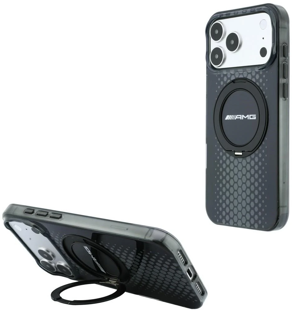 Dėklas Mercedes AMG IML Double Layer Urban Line with Ring Stand MagSafe Case for iPhone 18 Pro Max / 17 Pro Max - Juodas