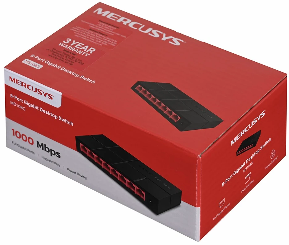 Šakotuvas TP-Link „Mercusys“ 8 prievadų 10/100/1000 Mbps darbalaukio komutatorius