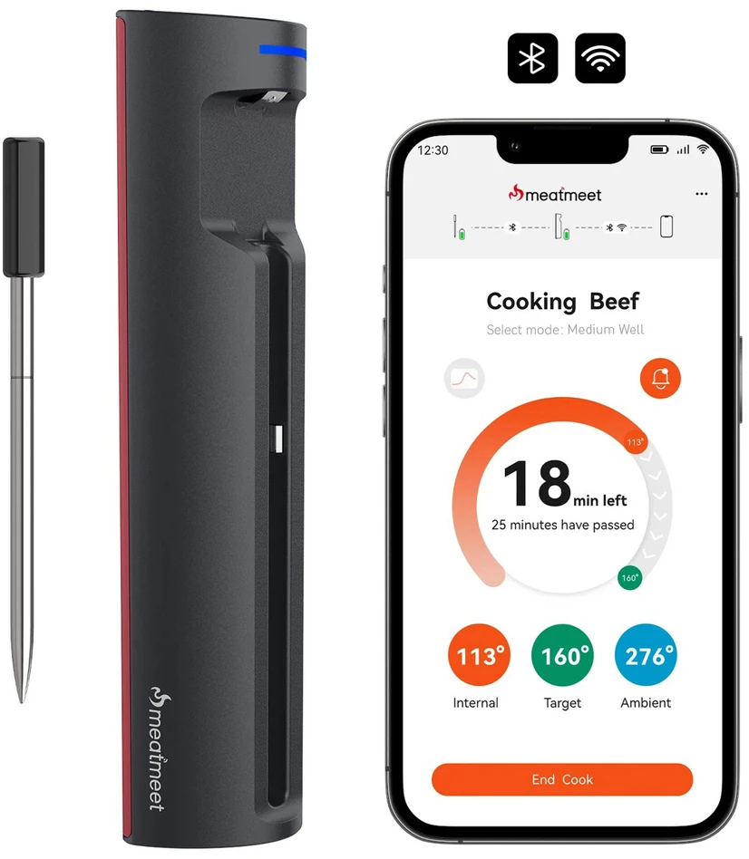 Virtuvinės svarstyklės Nezatříděno Meatmeet Pro smart kitchen thermometer with Bluetooth/WiFi app, grill, orkaitė, smoker - juodas