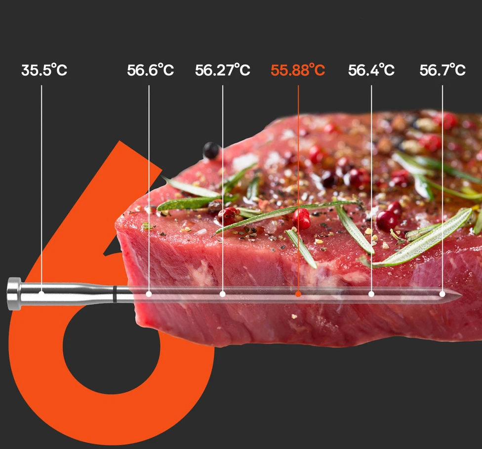 Virtuvinės svarstyklės Nezatříděno „Meatmeet S Pro“ virtuvės termometras su „Bluetooth“ programėle griliams, orkaitėms, rūkykloms – pilkas
