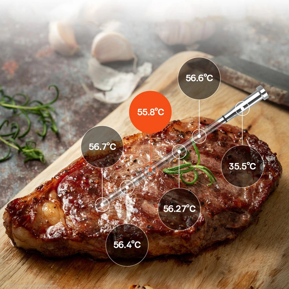 Virtuvinės svarstyklės Nezatříděno „Meatmeet S Pro“ virtuvės termometras su „Bluetooth“ programėle griliams, orkaitėms, rūkykloms – pilkas