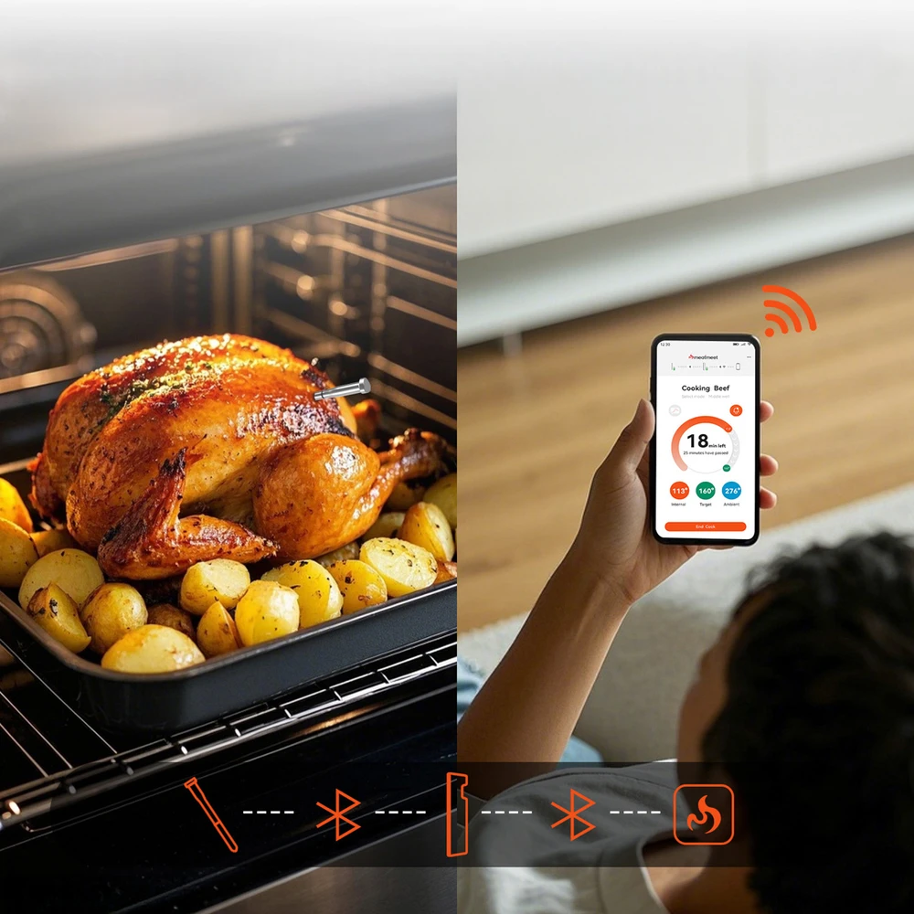 Virtuvinės svarstyklės Nezatříděno „Meatmeet S Pro“ virtuvės termometras su „Bluetooth“ programėle griliams, orkaitėms, rūkykloms – pilkas