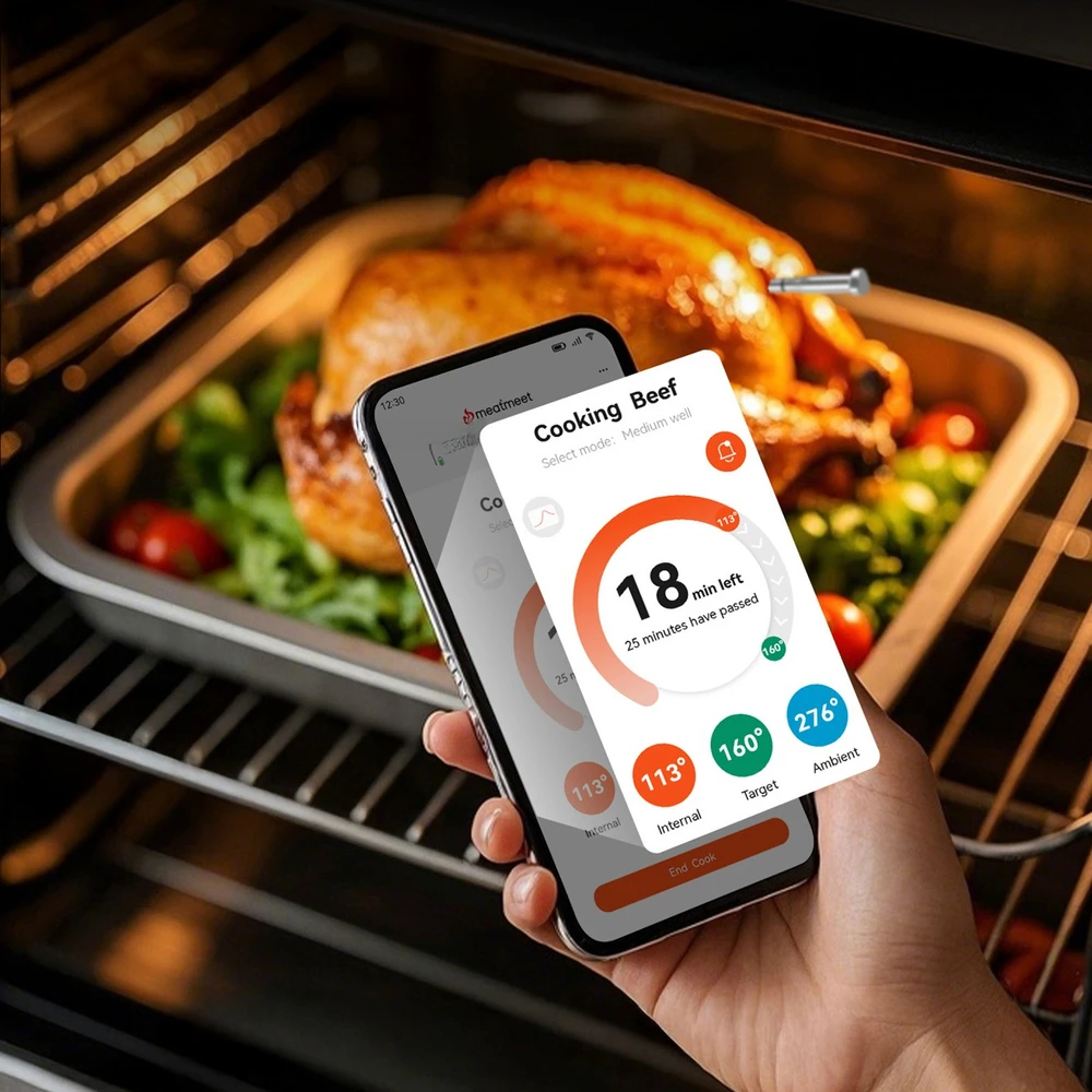 Virtuvinės svarstyklės Nezatříděno „Meatmeet S Pro“ virtuvės termometras su „Bluetooth“ programėle griliams, orkaitėms, rūkykloms – pilkas
