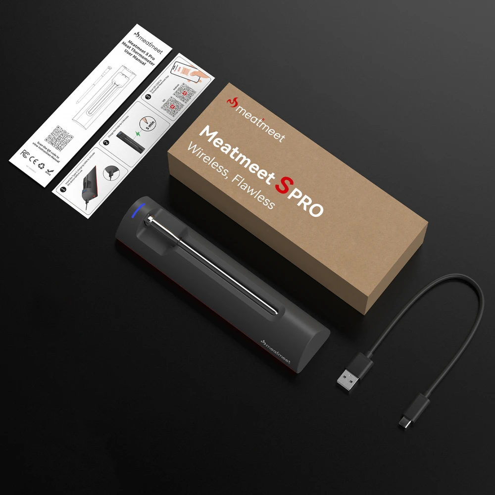 Virtuvinės svarstyklės Nezatříděno „Meatmeet S Pro“ virtuvės termometras su „Bluetooth“ programėle griliams, orkaitėms, rūkykloms – pilkas
