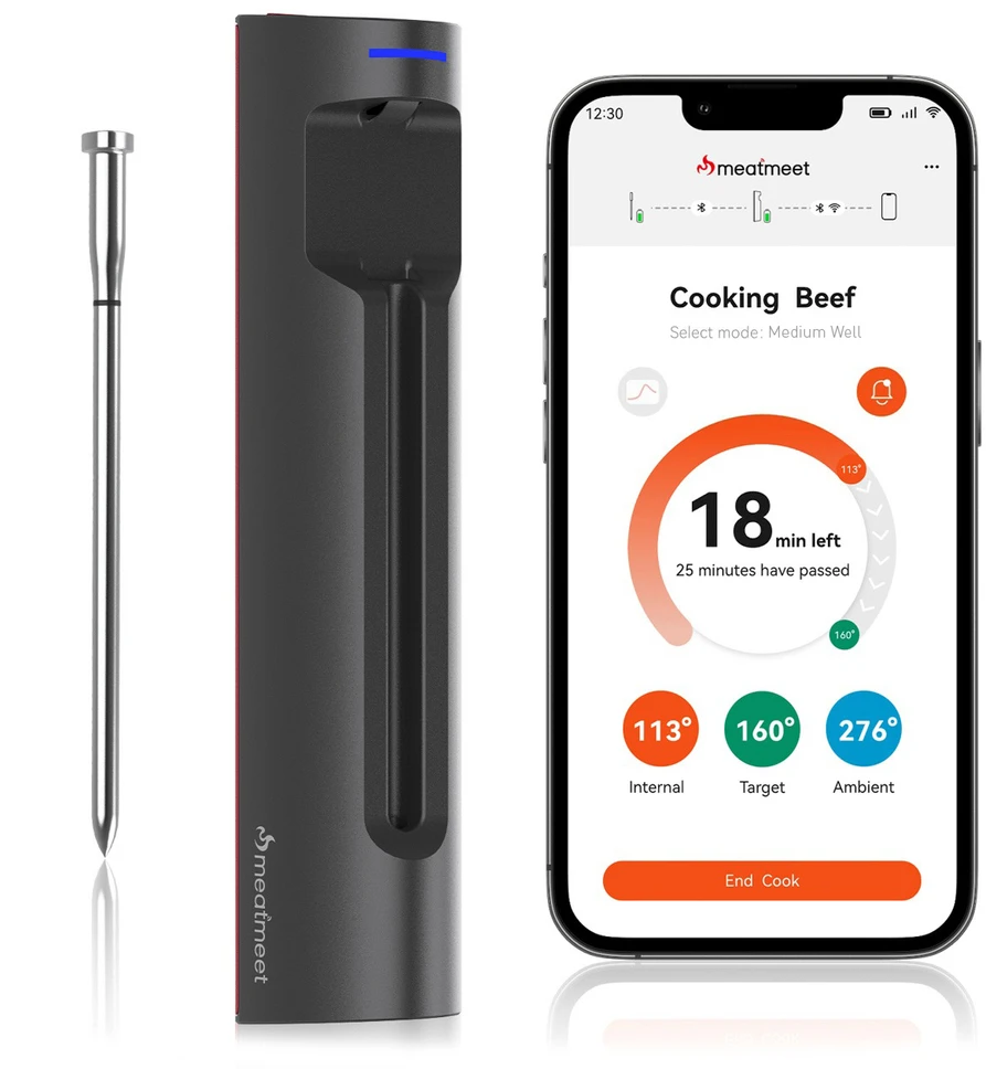 Virtuvinės svarstyklės Nezatříděno „Meatmeet S Pro“ virtuvės termometras su „Bluetooth“ programėle griliams, orkaitėms, rūkykloms – pilkas