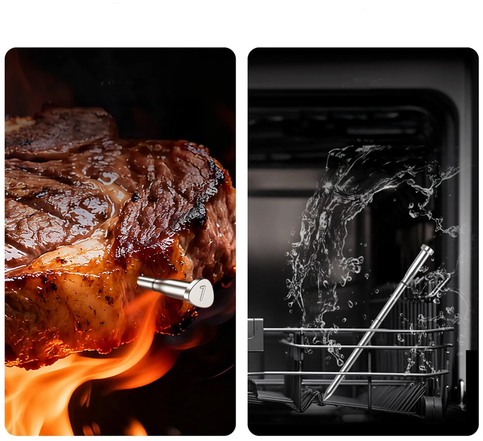 Virtuvinės svarstyklės Metapen „Meatmeet X Pro“ virtuvės termometras su „Bluetooth“ / „WiFi“ programėle kepsninei, orkaitei, rūkyklai - Juoda