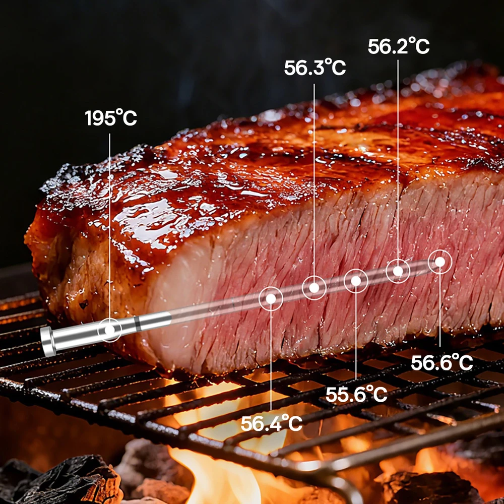 Virtuvinės svarstyklės Metapen „Meatmeet X Pro“ virtuvės termometras su „Bluetooth“ / „WiFi“ programėle kepsninei, orkaitei, rūkyklai - Juoda