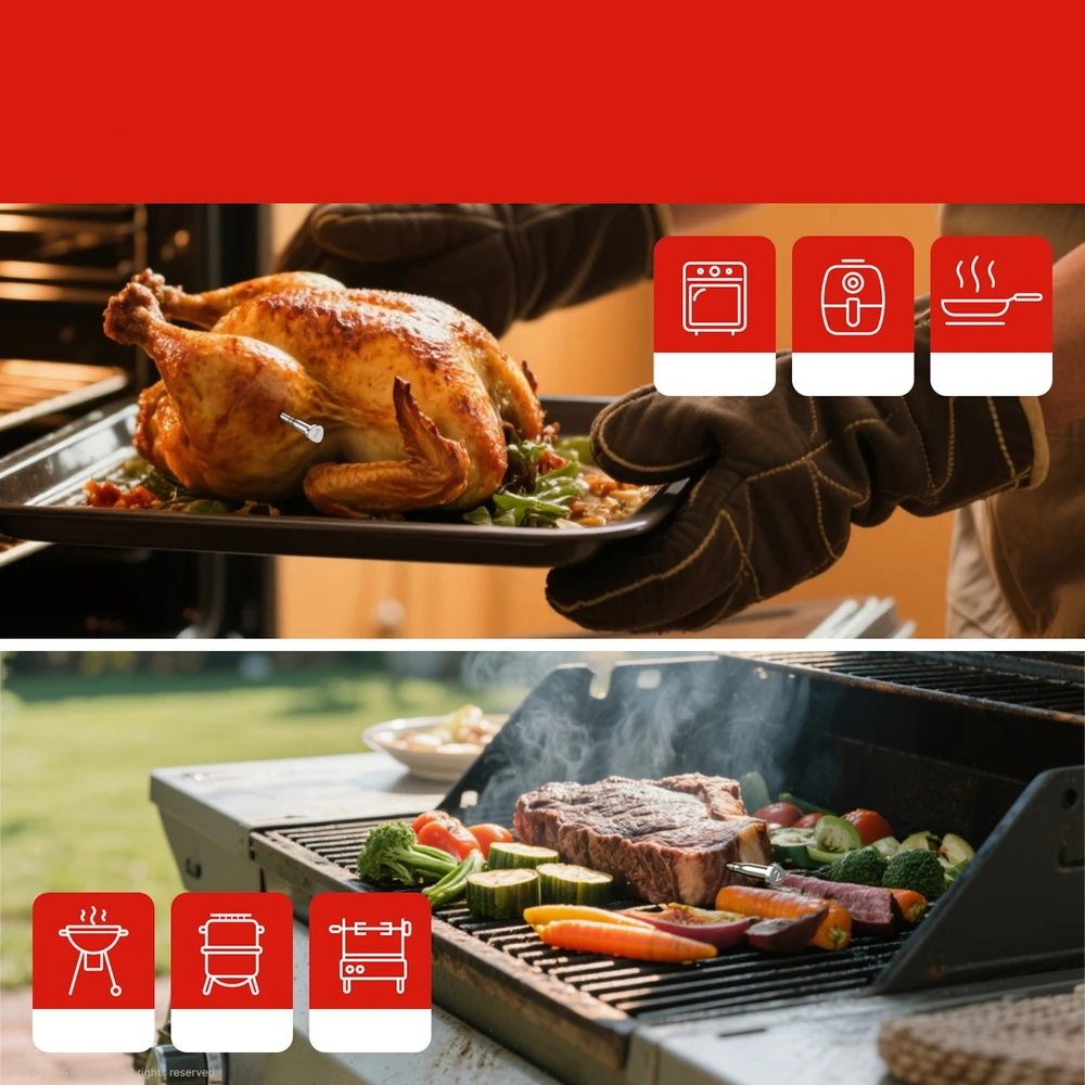 Virtuvinės svarstyklės Metapen „Meatmeet X Pro“ virtuvės termometras su „Bluetooth“ / „WiFi“ programėle kepsninei, orkaitei, rūkyklai - Juoda