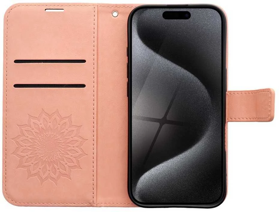 Telefono dėklas Oem MEZZO Book skirtas Iphone 16 Pro, persiko spalvos