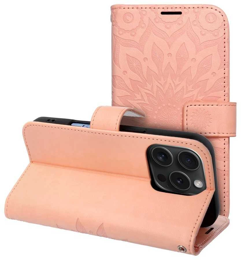 Telefono dėklas Oem MEZZO Book skirtas Iphone 16 Pro, persiko spalvos