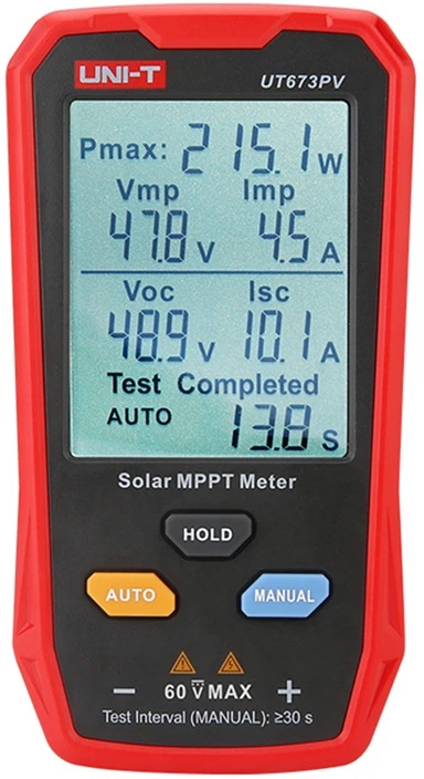 MPPT testeris, 5-800W, 0-35A, 12-60VDC, rankinis/auto režimas, UNI-T