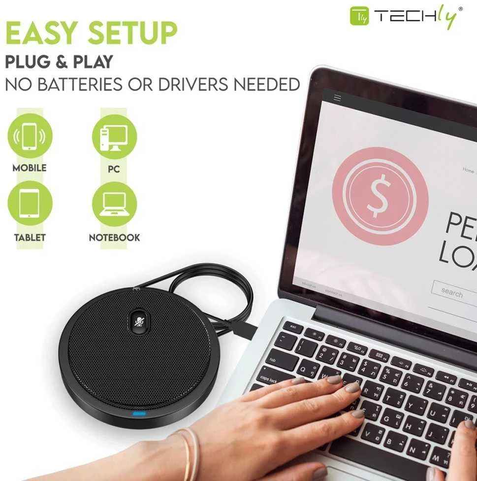 TECHLY daugiakryptis USB konferencijos mikrofonas su nutildymo mygtuku