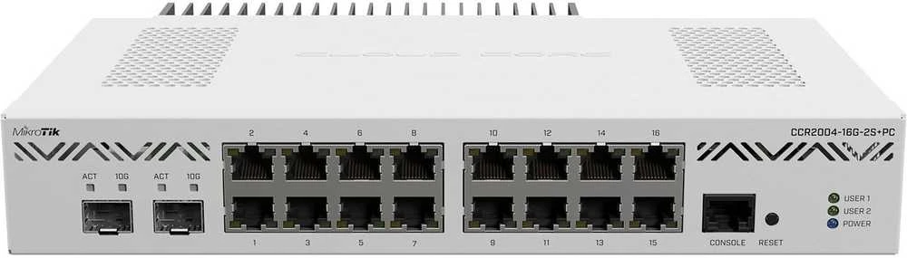 Mikrotik Cloud Core Maršrutizatorius CCR2004-16G-2S+, 2x10G SFP+ jungtys, 16x Gigabit LAN jungtys, 1x RJ45 Serial port, 4 core CPU, 4 GB RAM, Dual redundant power supply, CPU and PCB temperature monitorius, RouterOS L6 | MikroTik | Cloud Core Maršrutizatorius | CCR2004-16G-2S+ | No Wi-Fi | 1 | 12 mėn.