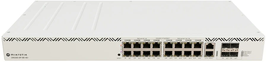 Maršrutizatorius „MikroTik“ | Debesų maršrutizatorių komutatorius | CRS320-8P-8B-4S+RM su „RouterOS v7“, 2U stovo montuojamas korpusas | Tinklo palaikymas: ne | MU-MiMO: ne | be mobiliojo plačiajuosčio ryšio