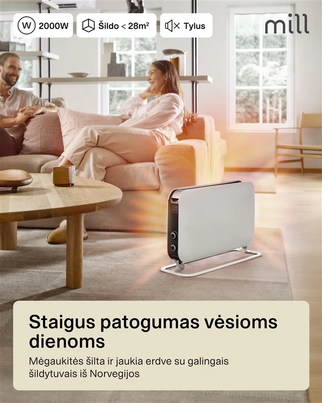 Mill Malūnas | Šildytuvas | SG2000MEC | Konvekcinis šildytuvas | 2000 W | Galios lygių skaičius 3 | Tinka kambariams iki 5-20 m² | Baltas | N/A