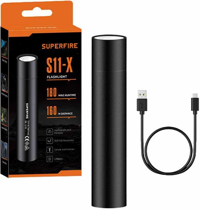 Mini žibintuvėlis Superfire S11-X 700lm USB Juodas