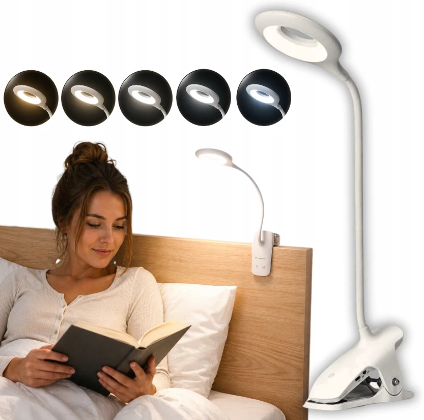 „Mini Wozinsky“ belaidė LED skaitymo lempa su segtuku + USB-C laidu – „Baltas“