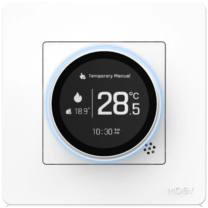Moes Išmanus, sieninis termostatas dujų/vandens katilui valdyti, su ratuku, baltas, ZigBee, TUYA