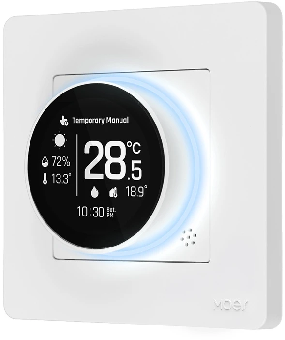 Moes Išmanus, sieninis termostatas dujų/vandens katilui valdyti, su ratuku, baltas, ZigBee, TUYA