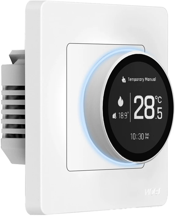 Moes Išmanus, sieninis termostatas dujų/vandens katilui valdyti, su ratuku, baltas, ZigBee, TUYA