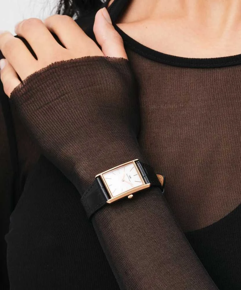 Moteriškas laikrodis DANIEL WELLINGTON Bound Juodas Crocodile Rose Gold 20mm DW00100693 + BOX