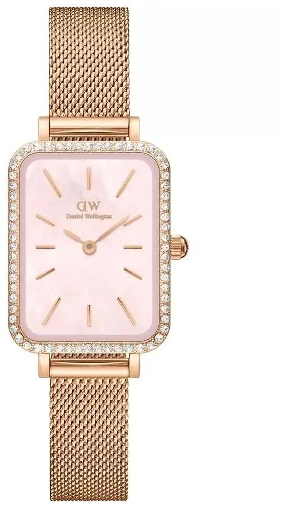 Moteriškas laikrodis DANIEL WELLINGTON Quadro Lumine Bezel Melrose Rožinė DW00100669 + BOX (zw519j)