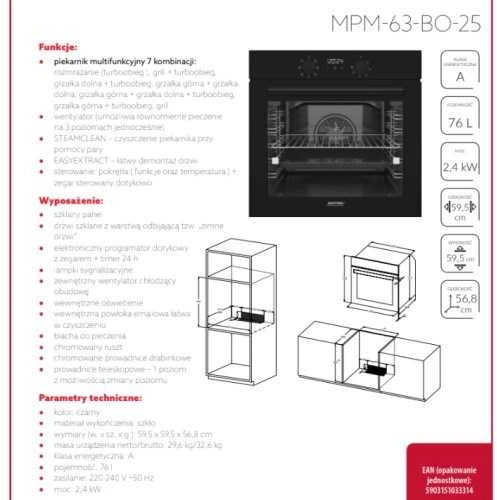 Įmontuojama Elektrinė Orkaitė - MPM MPM-63-BO-25 76L Juoda