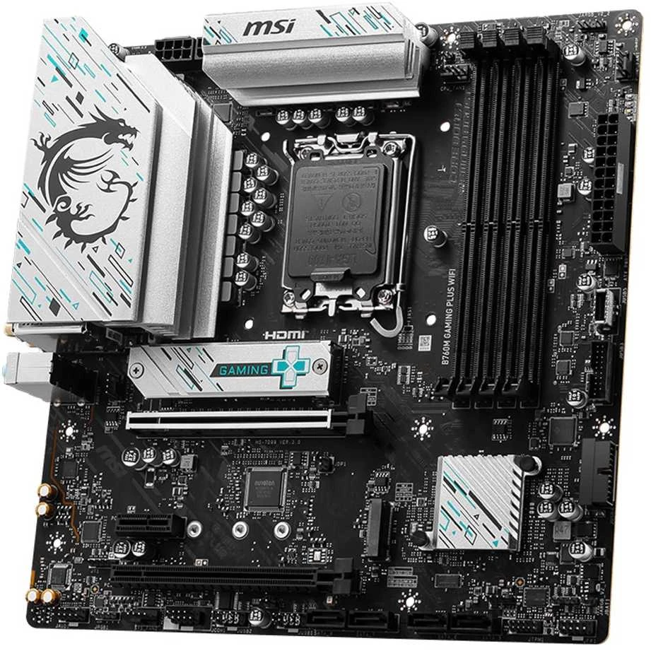 Pagrindinė plokštė MSI | B760M GAMING PLUS WIFI | Procesorių šeima Intel | Procesoriaus lizdas LGA1700 | DDR5 | Palaikomos standžiojo disko sąsajos SATA, M.2 | SATA jungčių skaičius 4