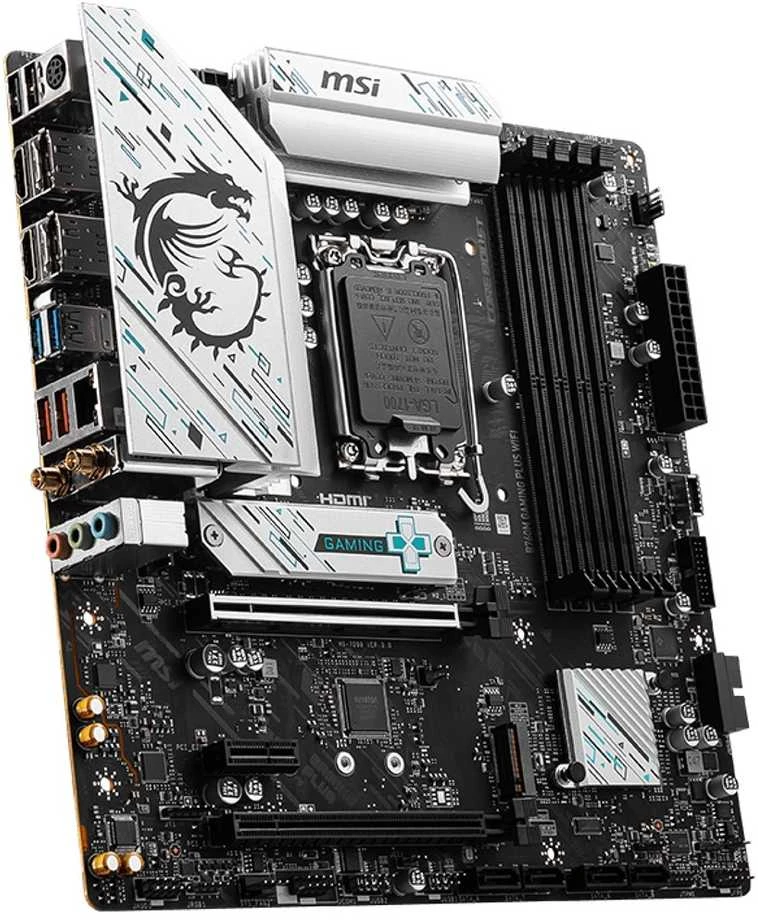 Pagrindinė plokštė MSI | B760M GAMING PLUS WIFI | Procesorių šeima Intel | Procesoriaus lizdas LGA1700 | DDR5 | Palaikomos standžiojo disko sąsajos SATA, M.2 | SATA jungčių skaičius 4