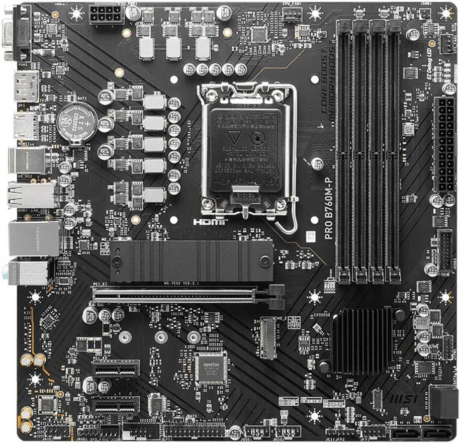 Pagrindinė plokštė MSI | PRO B760M-P | Procesorių šeima Intel | Procesoriaus lizdas LGA1700 | DDR5 DIMM | Atminties lizdai 4 | Palaikomos standžiojo disko sąsajos SATA, M.2 | SATA jungčių skaičius 4 | Mikroschemų rinkinys Intel B760 | mATX