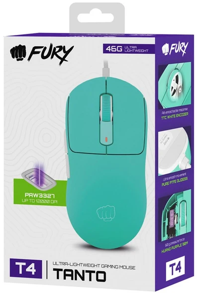 FURY Tanto T4 pelė žaidimams 12000 dpi RGB su laidu mint