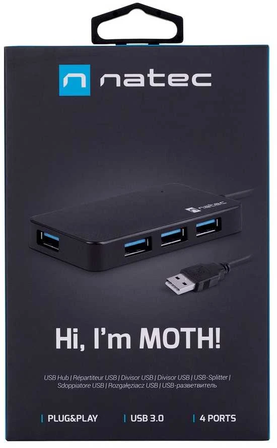 NATEC NHU-1342 Hub USB 3.0 Moth 4-jungtys Juodas