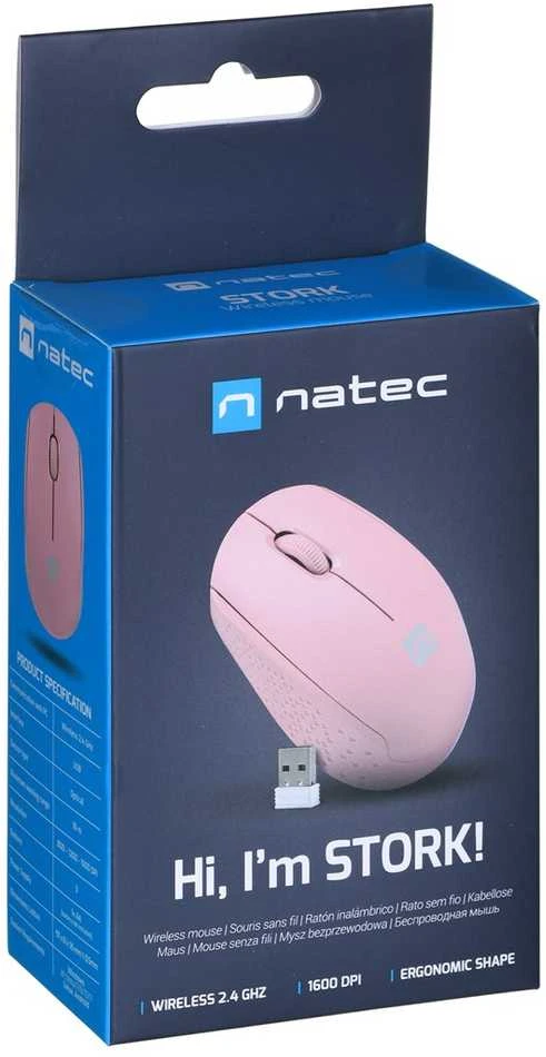 Kompiuterio Pelė - NATEC STORK Belaidė Optinė 1600 DPI USB Type-A Ambidextrinė Rožinė