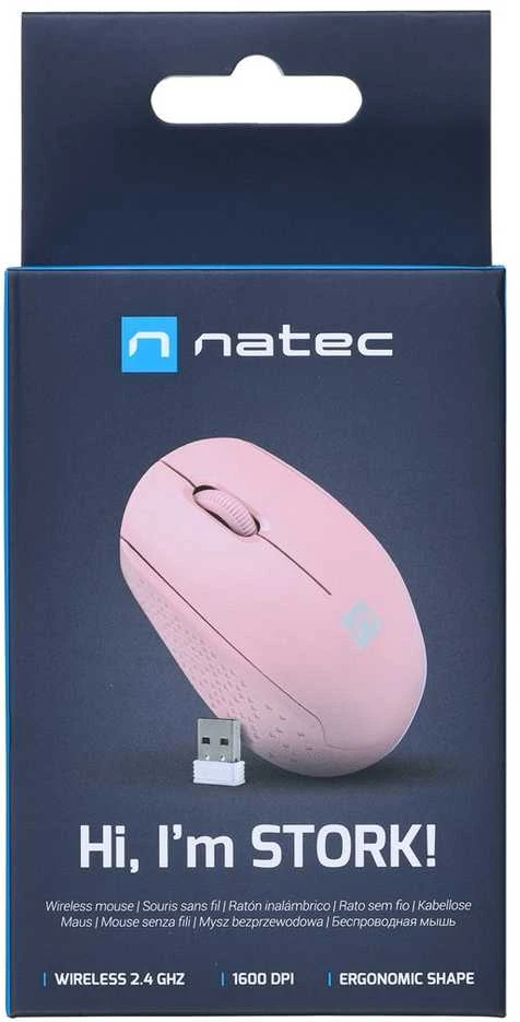Kompiuterio Pelė - NATEC STORK Belaidė Optinė 1600 DPI USB Type-A Ambidextrinė Rožinė