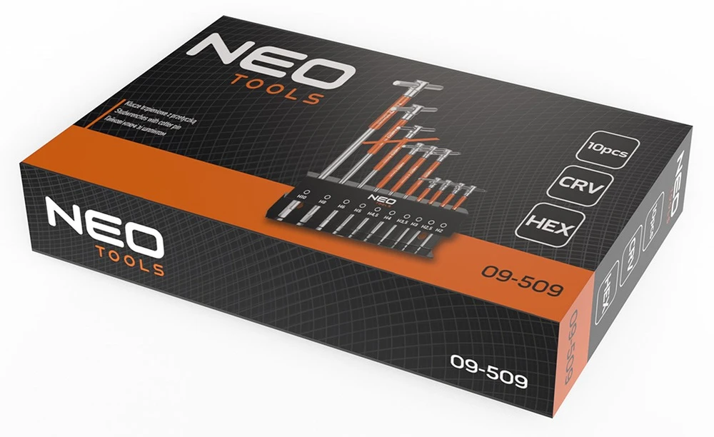 Neo Tools Klucze Smeigtukų raktai 2-10 mm, 10 vnt. rinkinys lentynėlėje