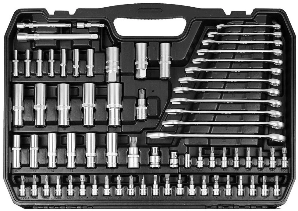 Neo Tools 300 dalių įrankių rinkinys su satino apdaila