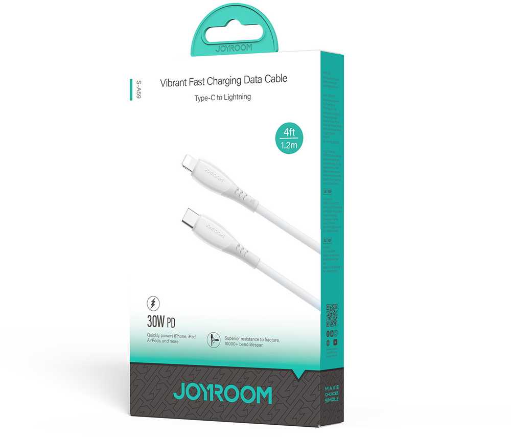 „Joyroom S-A59 Vibrant Series“ 30 W USB-C – „Lightning“ laidas, 1,2 m, baltas
