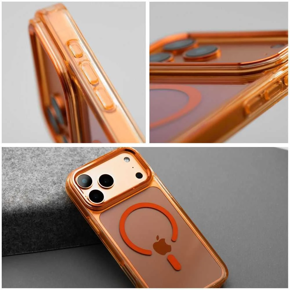 OEM dėklas, skirtas „iPhone 17 AIR Frame Clear Hybrid Mag Cover“, suderinamas su „MagSafe Hermes Oranžinis“