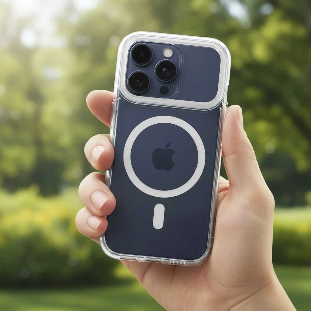 OEM dėklas, skirtas „iPhone 17 Frame Clear Hybrid Mag Cover“, suderinamas su „MagSafe“ permatomu
