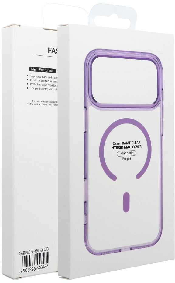 OEM dėklas, skirtas iPhone 17 Frame Clear Hybrid Mag Cover, suderinamas su MagSafe violetine