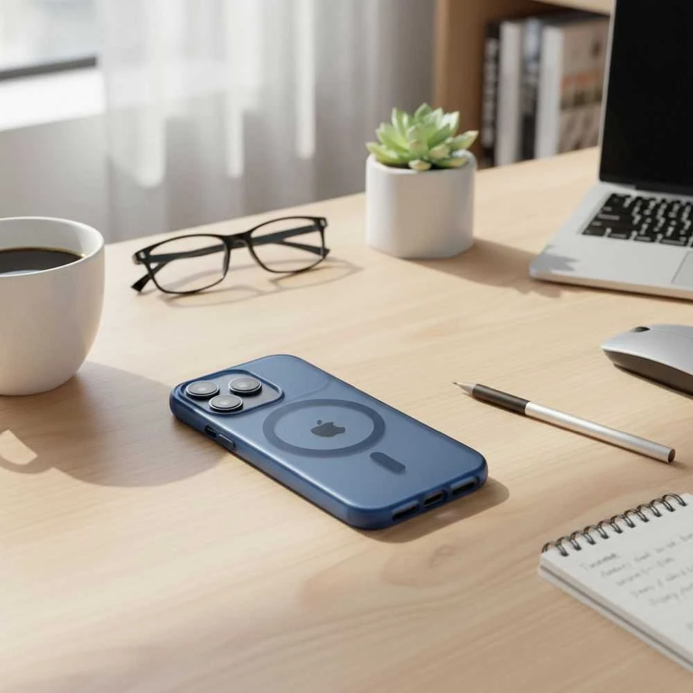 OEM dėklas, skirtas „iPhone 16 Flexline Mag Cover“, suderinamas su „MagSafe“, tamsiai mėlynas