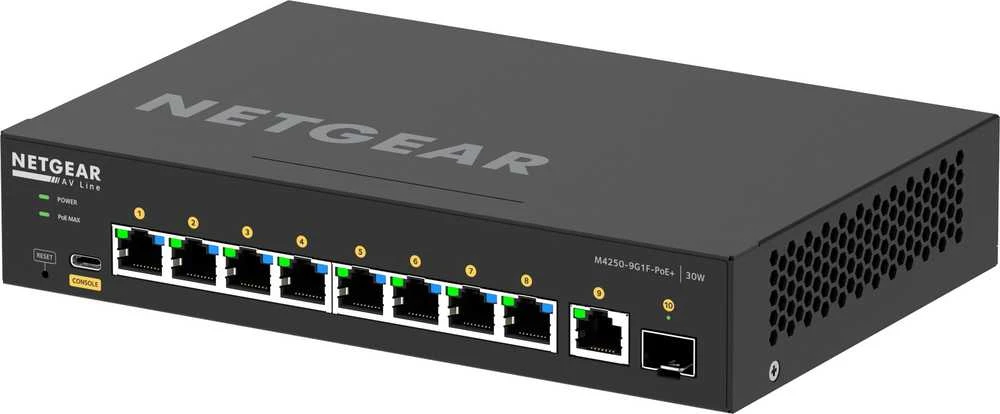 Šakotuvas NETGEAR 10PT M4250-9G1F-POE+ valdomas jungiklis