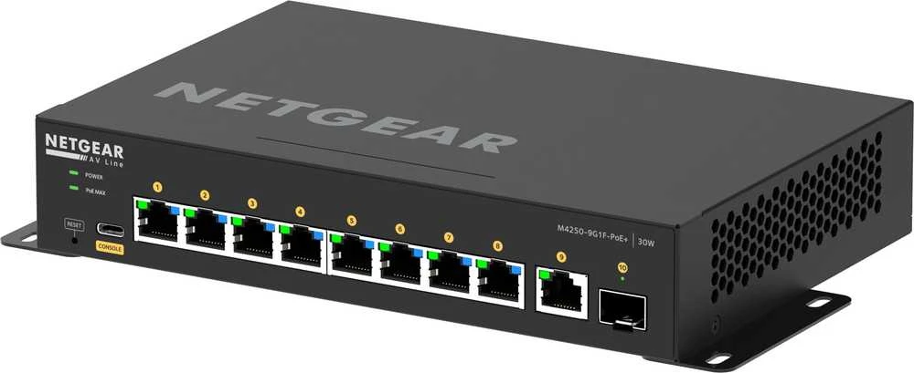 Šakotuvas NETGEAR 10PT M4250-9G1F-POE+ valdomas jungiklis