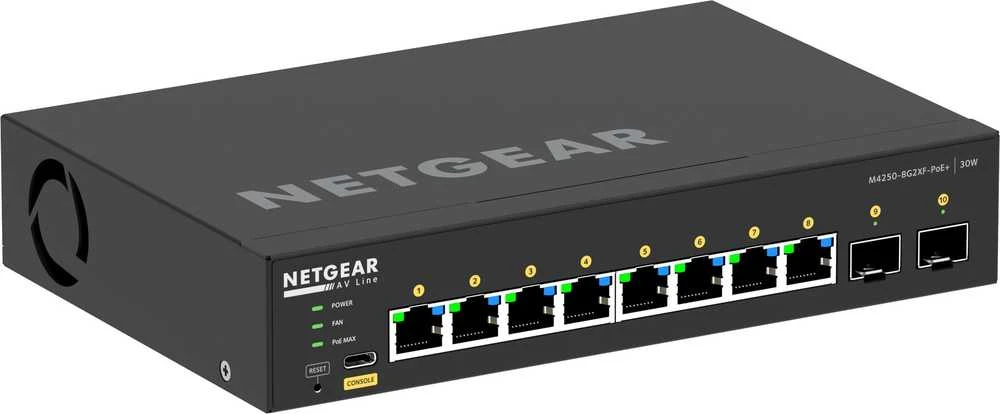 Šakotuvas Komutatorius - NETGEAR 8x1G PoE+ 220W 2xSFP+ Juodas