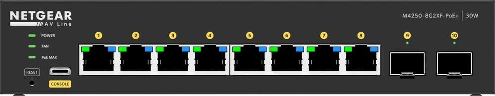 Šakotuvas Komutatorius - NETGEAR 8x1G PoE+ 220W 2xSFP+ Juodas