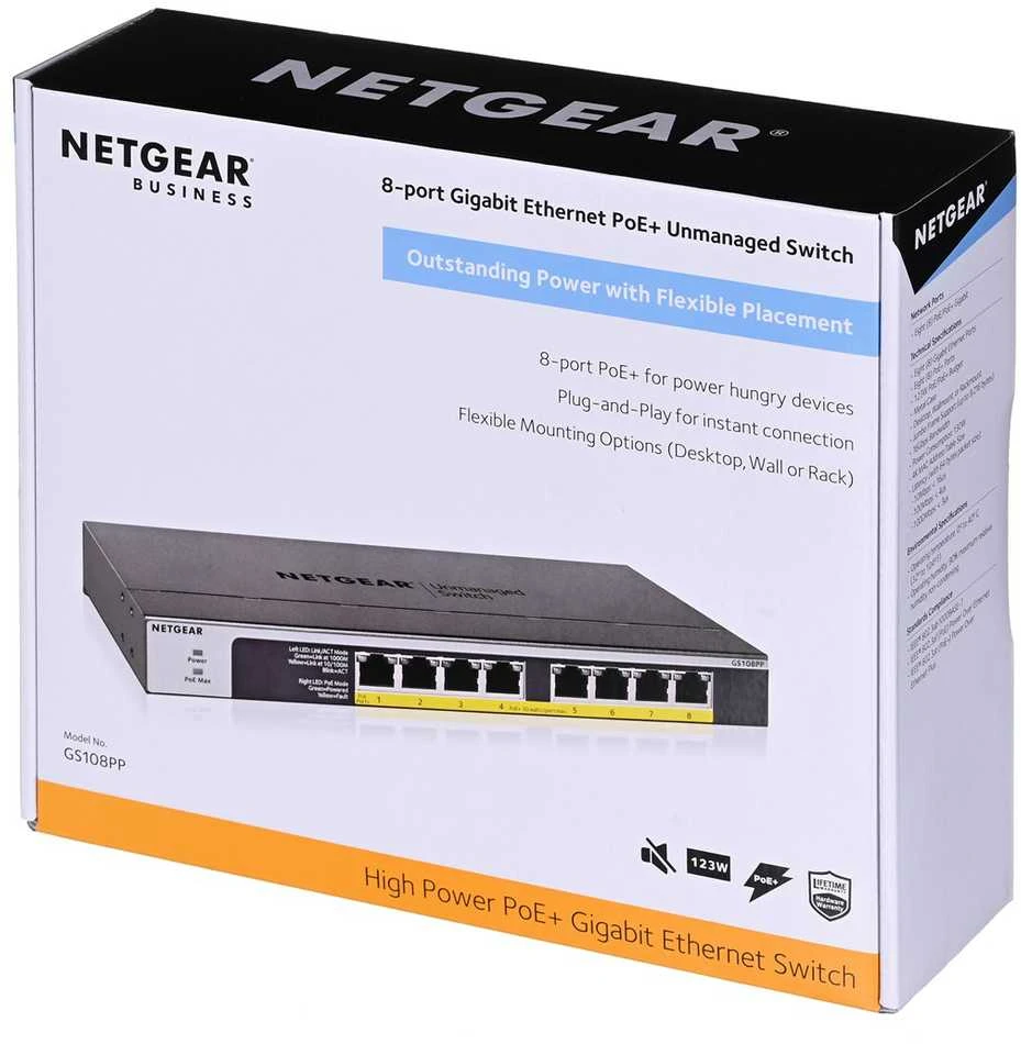 NETGEAR jungiklis nevaldomas 8 prievadų Gigabit POE / POE +